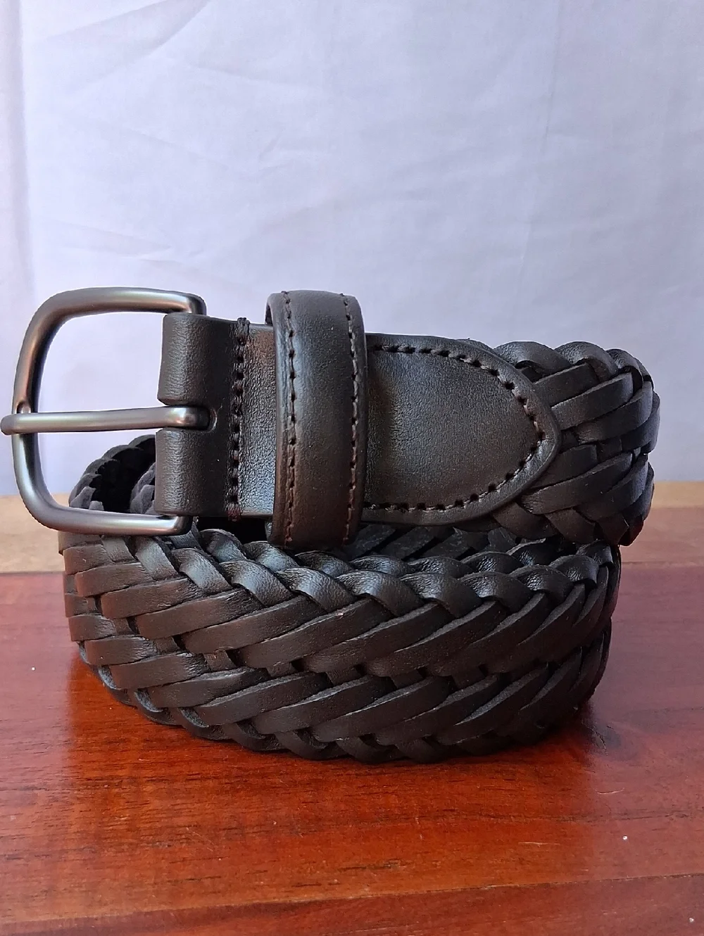 Quince Jack Italian Leather Braided Belt in Dark Brown Hickory 30